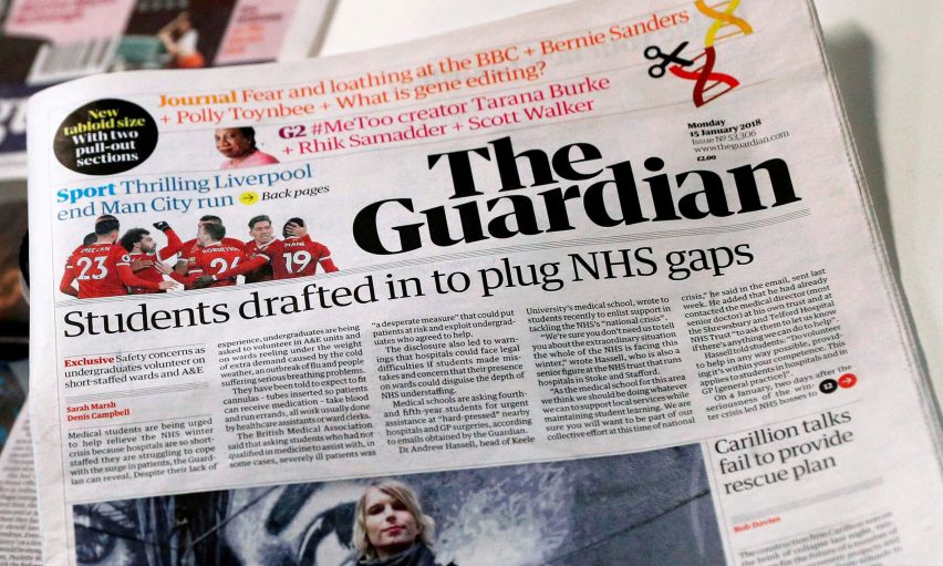 Каждый будний день The Guardian будет появляться в трех разделах: основной раздел, включающий новости, политику, международные отношения и финансовые новости со спортом, начиная с последней страницы;  Журнал - это новый ежедневный раздел мнений и идей;  в то время как G2 включает в себя функции и искусство и культуру